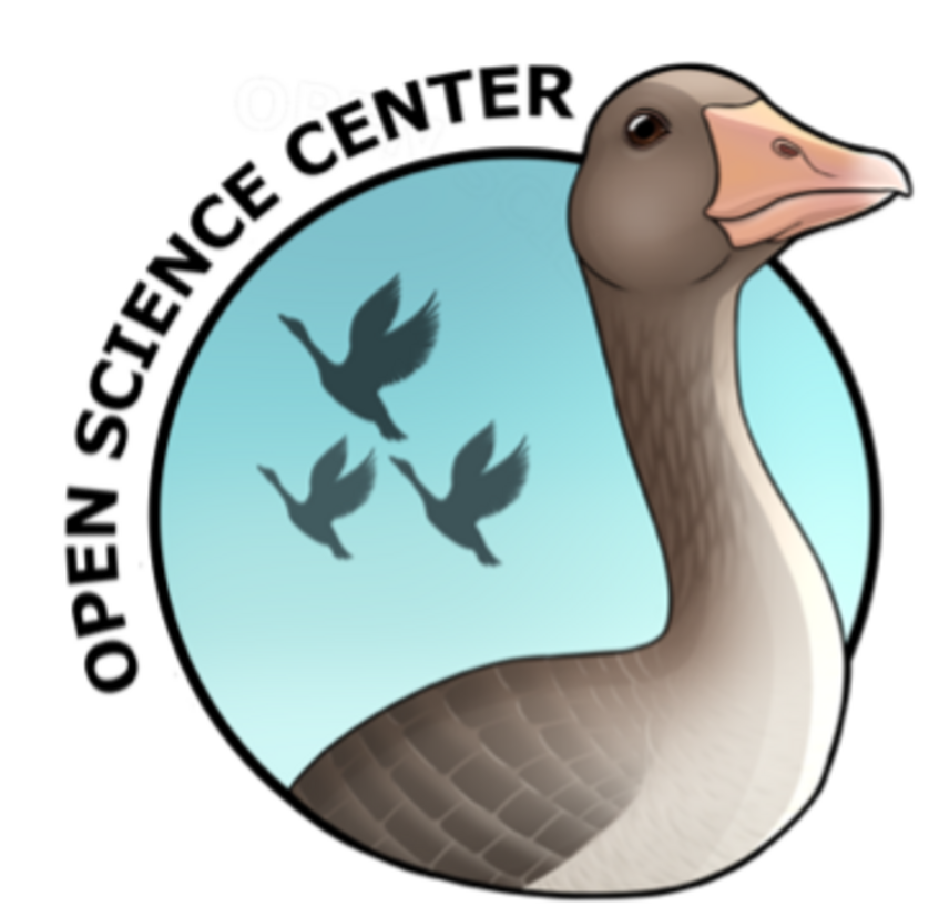 Drawing of a greylag goose with open science center lettering